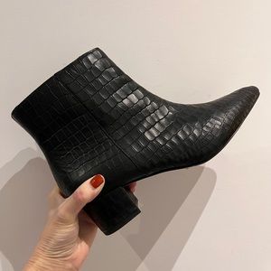 Corso Como Black Croc-Embossed Leather Ankle Boots - Pointed Toe - Size 6